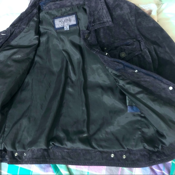 Wilson’s Leather Maxima Navy Blue Suede Leather Trucker Style Button Up Jacket L - Picture 5 of 5